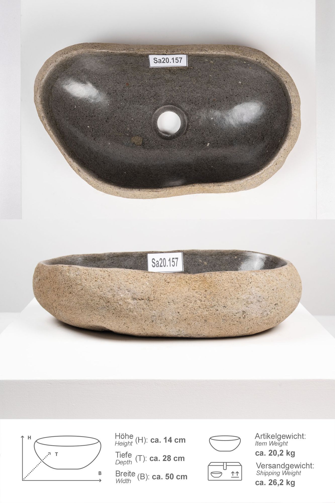 Naturstein Waschbecken 50 cm mit Naturkante Sa20.157