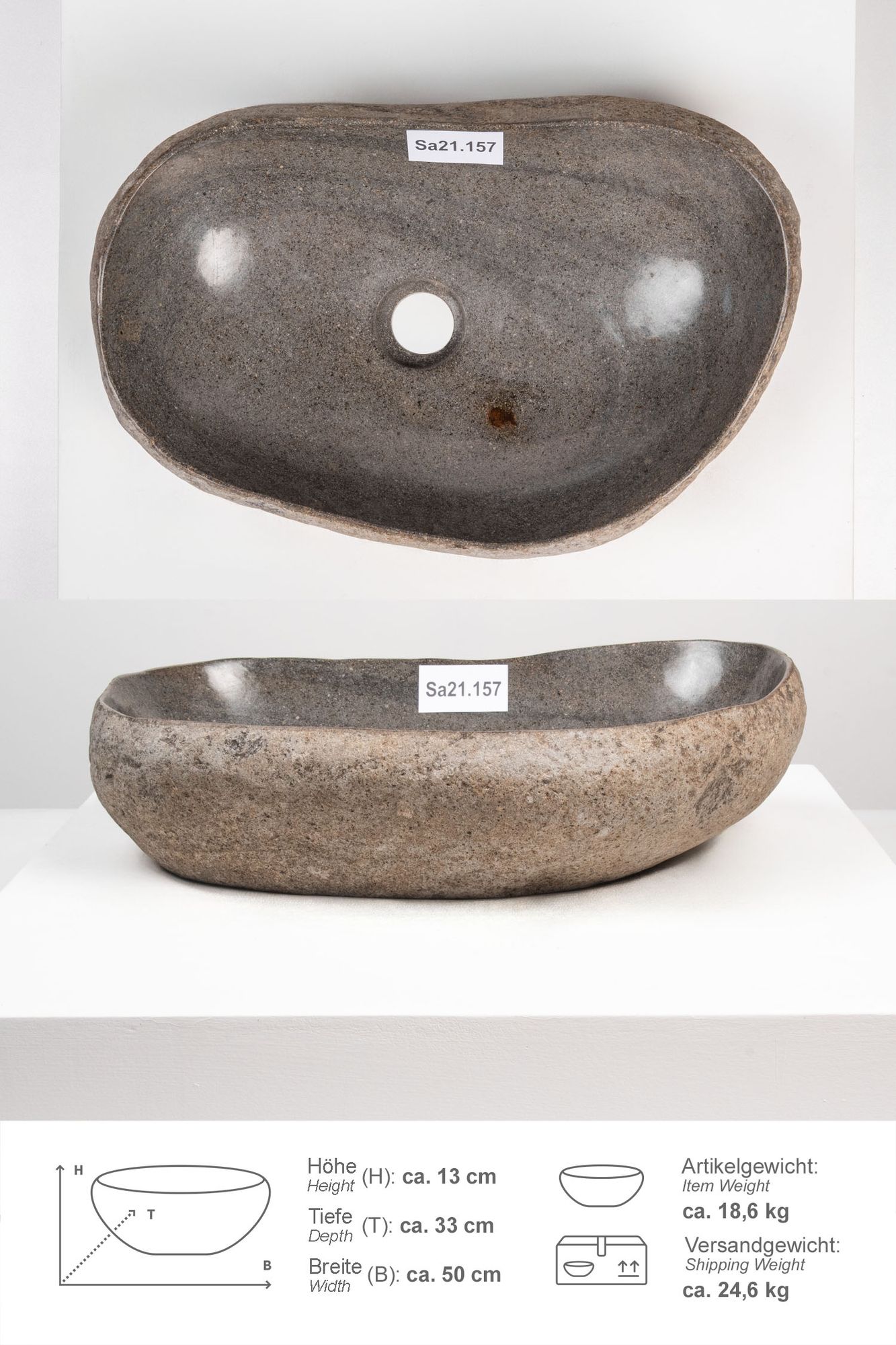 Naturstein Waschbecken 50 cm mit Naturkante Sa21.157