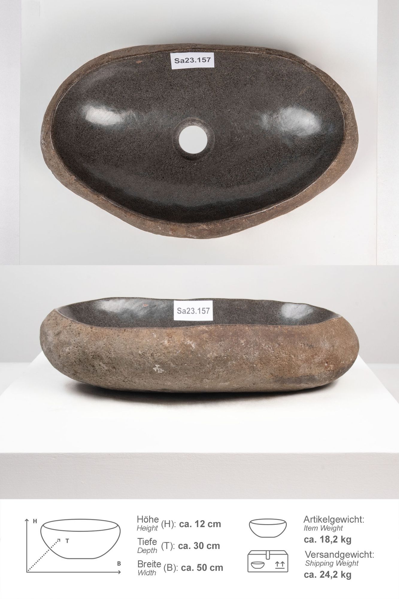 Naturstein Waschbecken 50 cm mit Naturkante Sa23.157