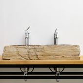 wohnfreuden Fossiles Holz Doppel-Waschbecken 70 cm