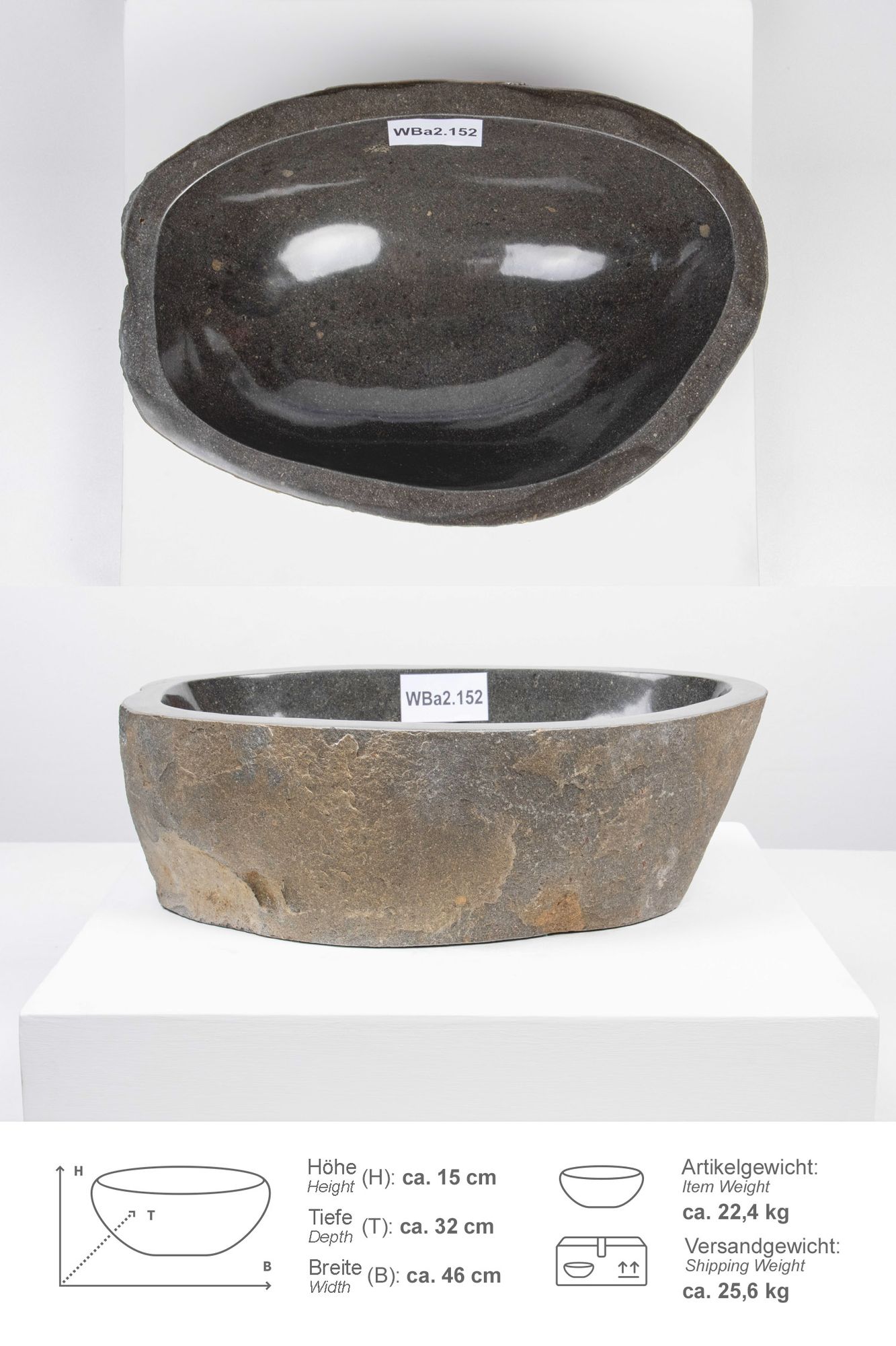 Naturstein Schale 40 cm innen poliert WBa2.152