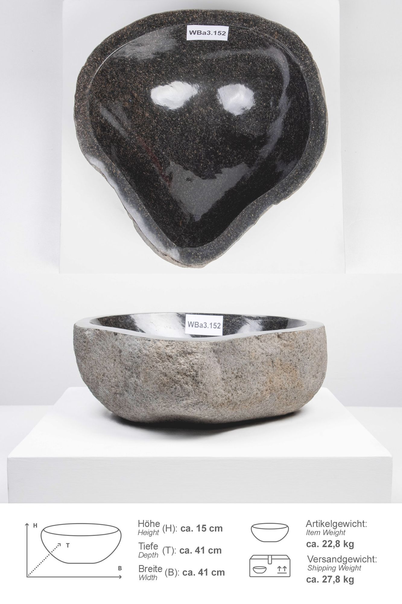 Naturstein Schale 40 cm innen poliert WBa3.152