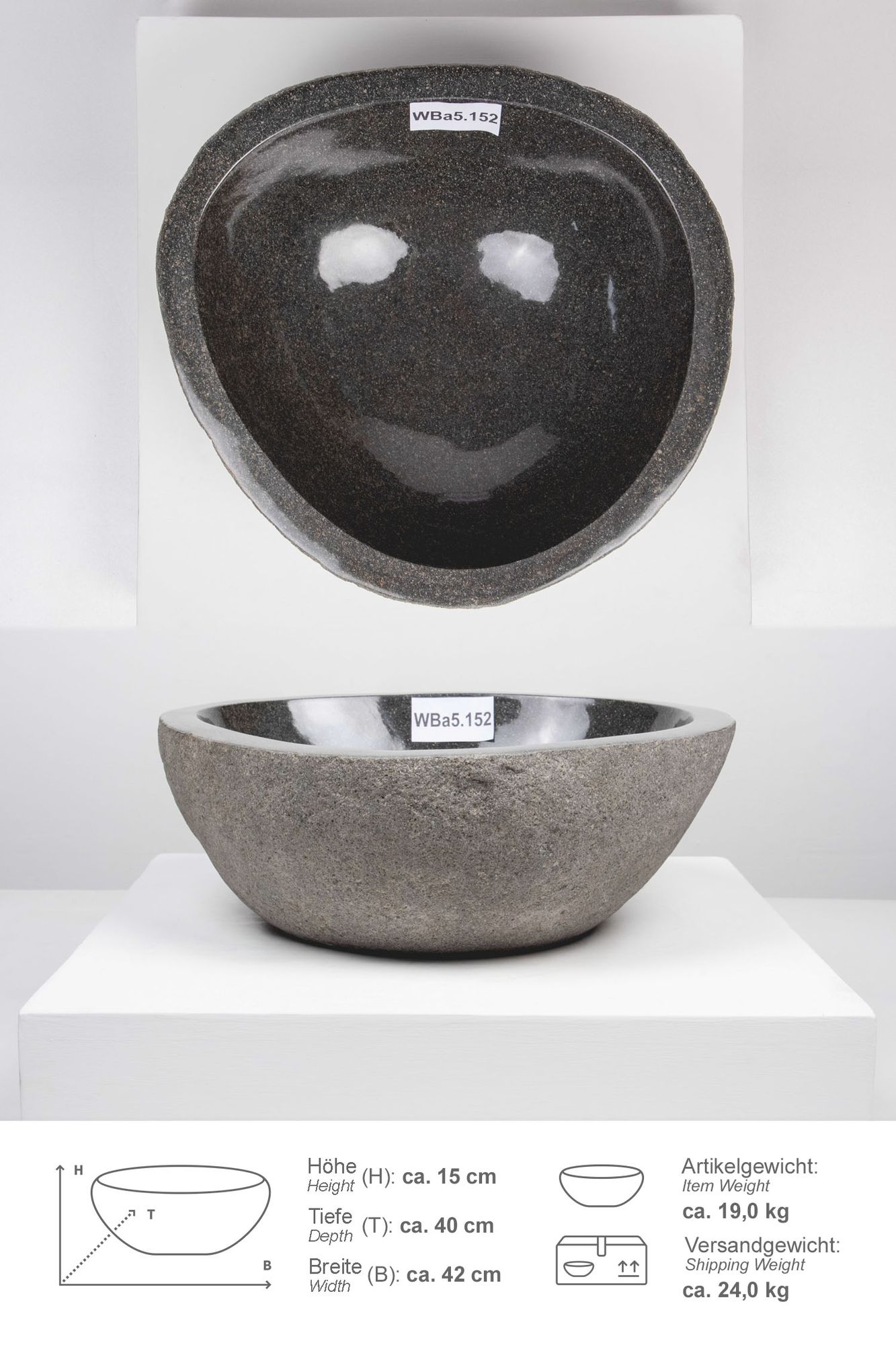 Naturstein Schale 40 cm innen poliert WBa5.152