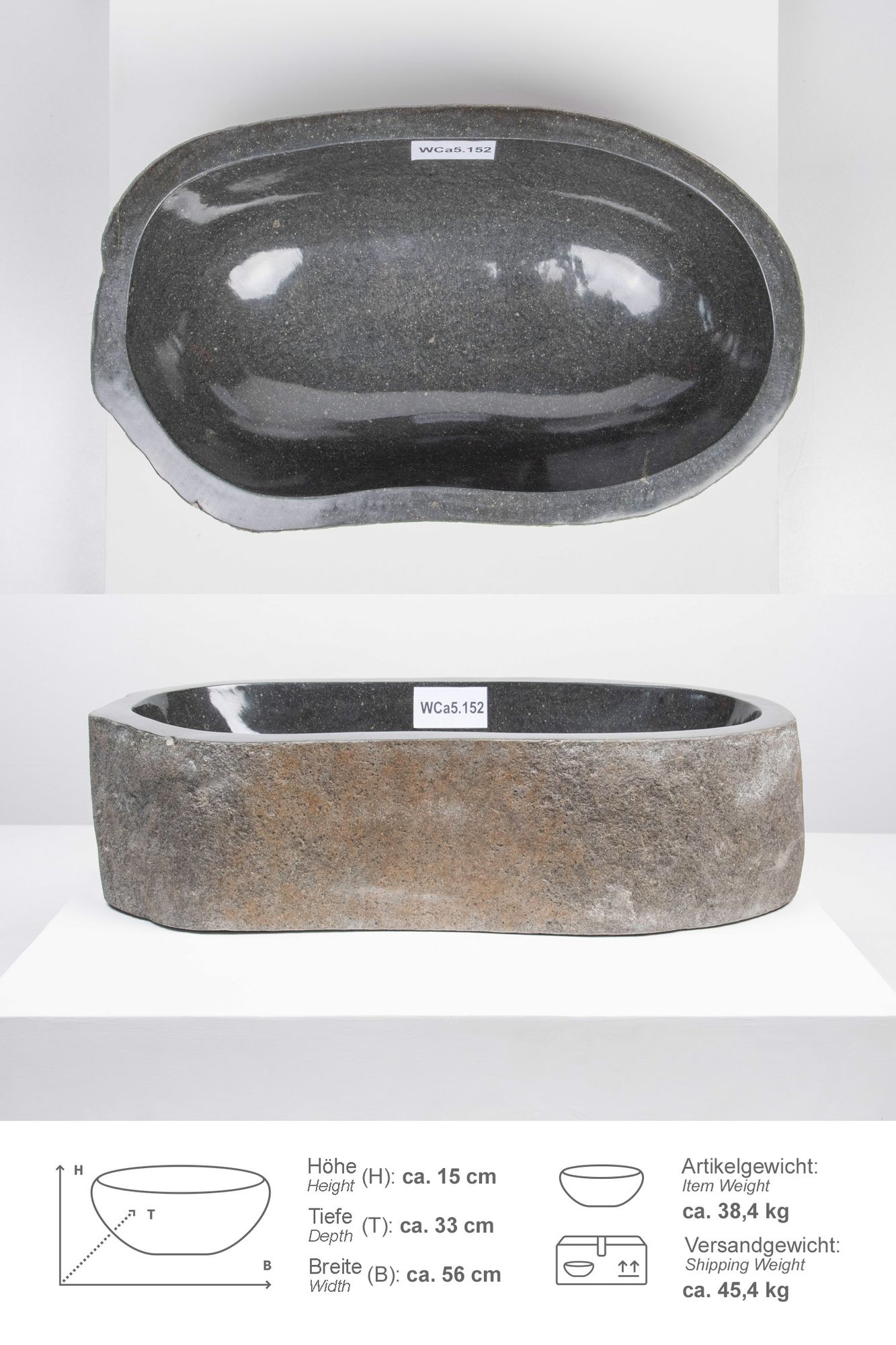 Naturstein-Schale innen poliert ca. 50 cm WCa5.152