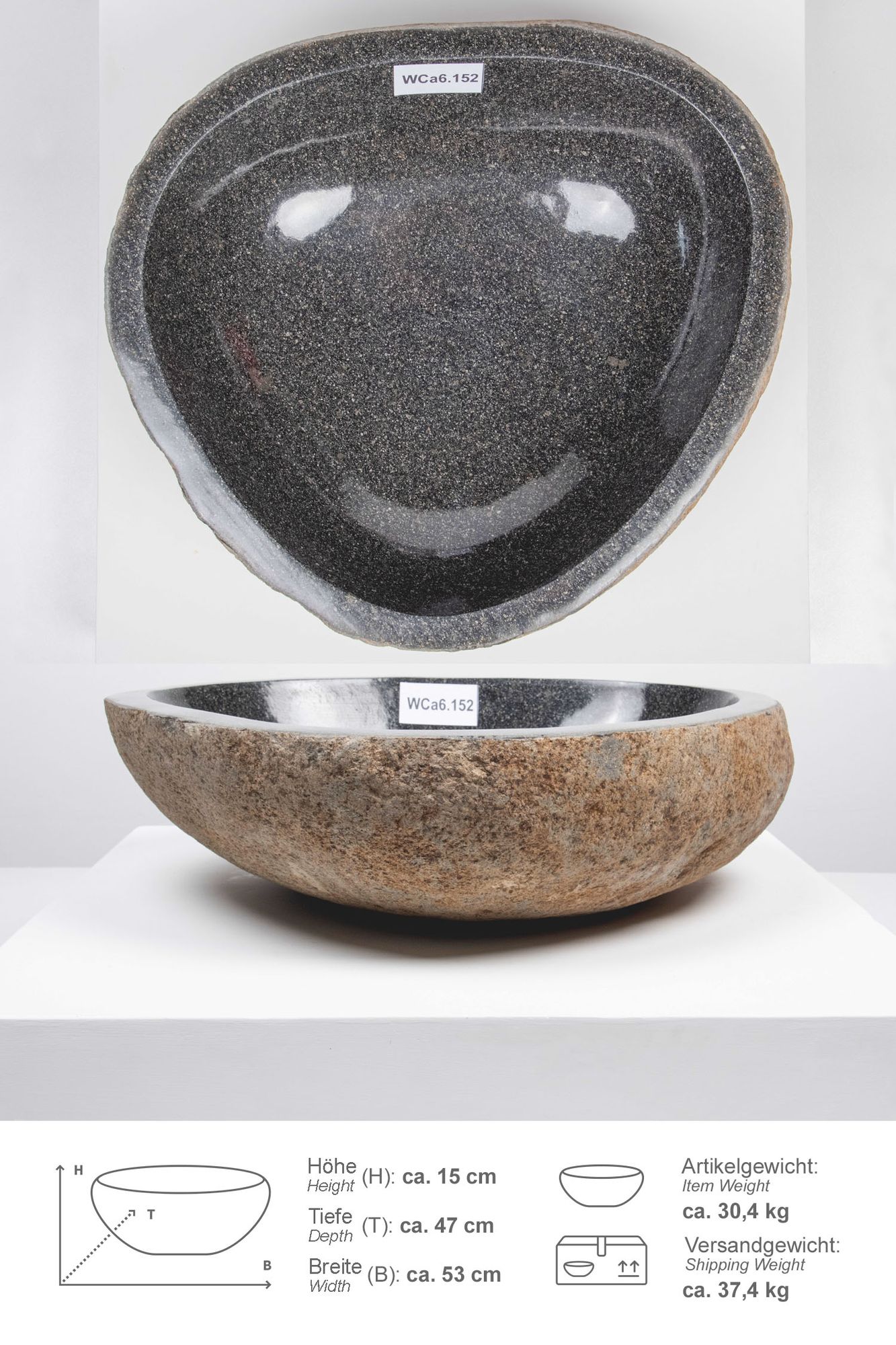 Naturstein-Schale innen poliert ca. 50 cm WCa6.152