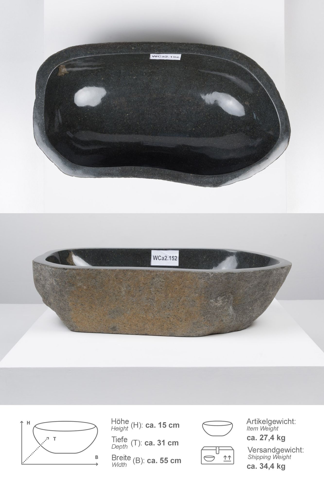 Naturstein-Schale innen poliert ca. 50 cm WCa2.152