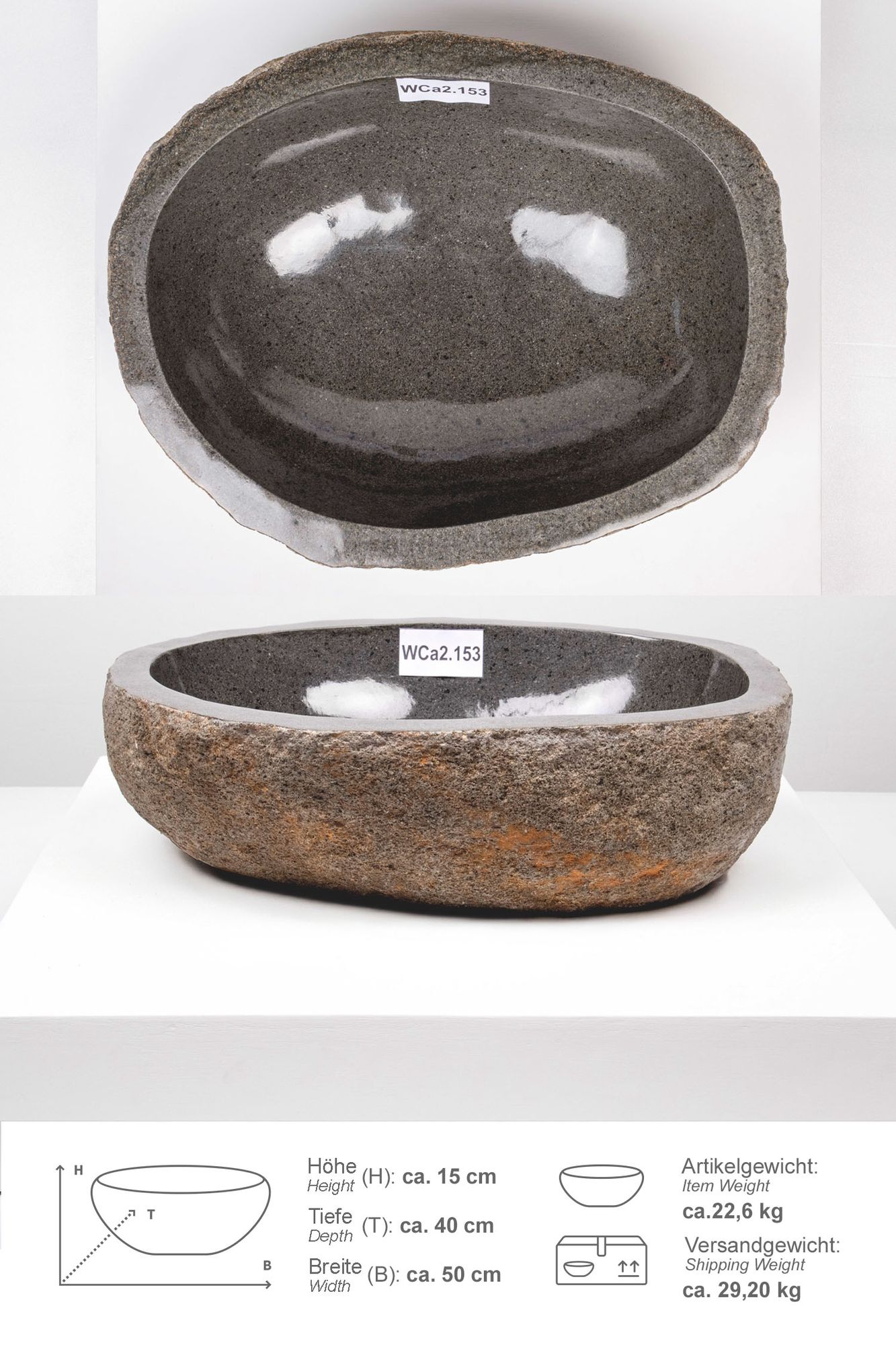 Naturstein-Schale innen poliert ca. 50 cm WCa2.153