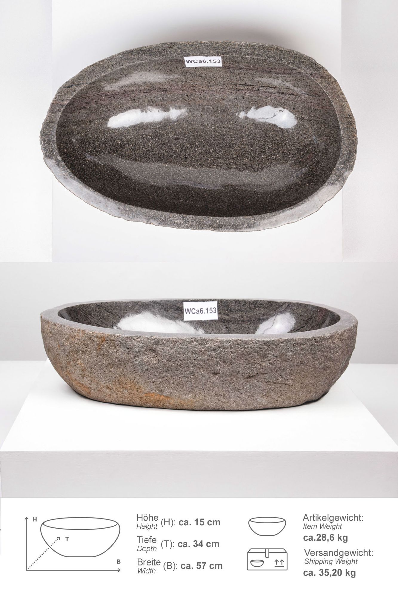 Naturstein-Schale innen poliert ca. 50 cm WCa6.153