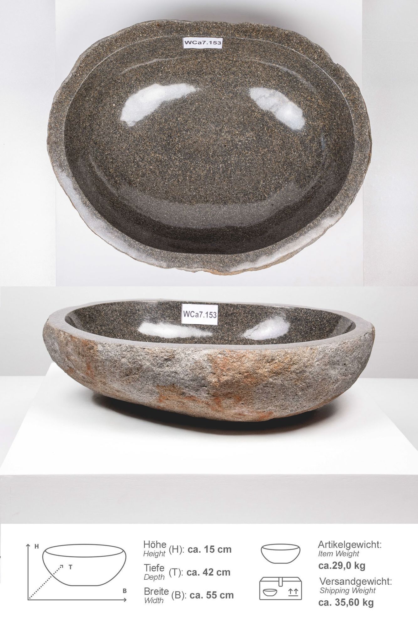 Naturstein-Schale innen poliert ca. 50 cm WCa7.153