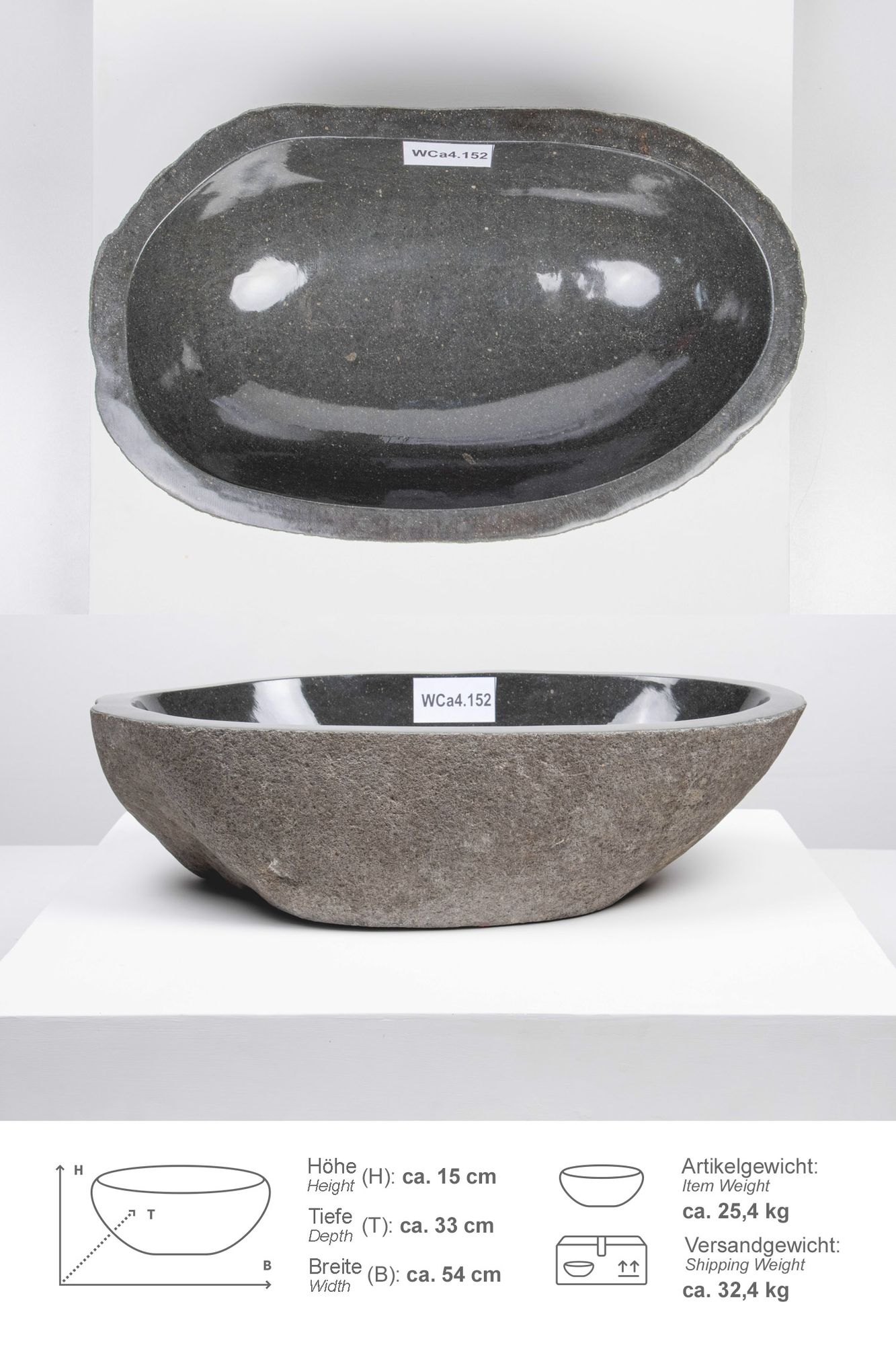 Naturstein-Schale innen poliert ca. 50 cm WCa4.152