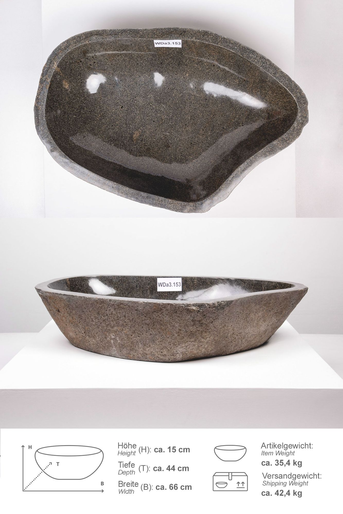 Naturstein-Schale innen poliert ca. 60 cm WDa3.153