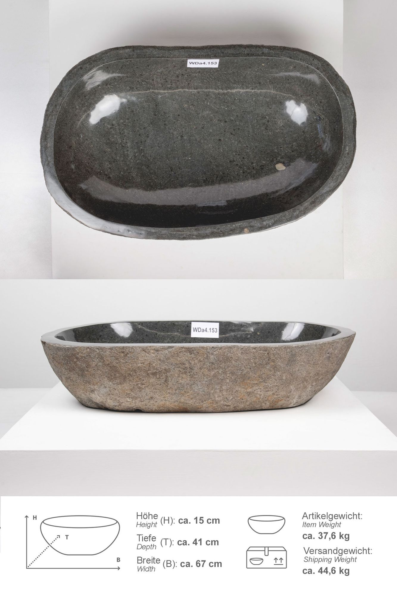 Naturstein-Schale innen poliert ca. 60 cm WDa4.153