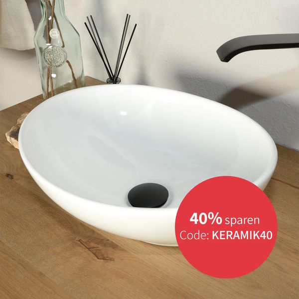 Keramik Aufsatzwaschbecken 41 cm oval weiß