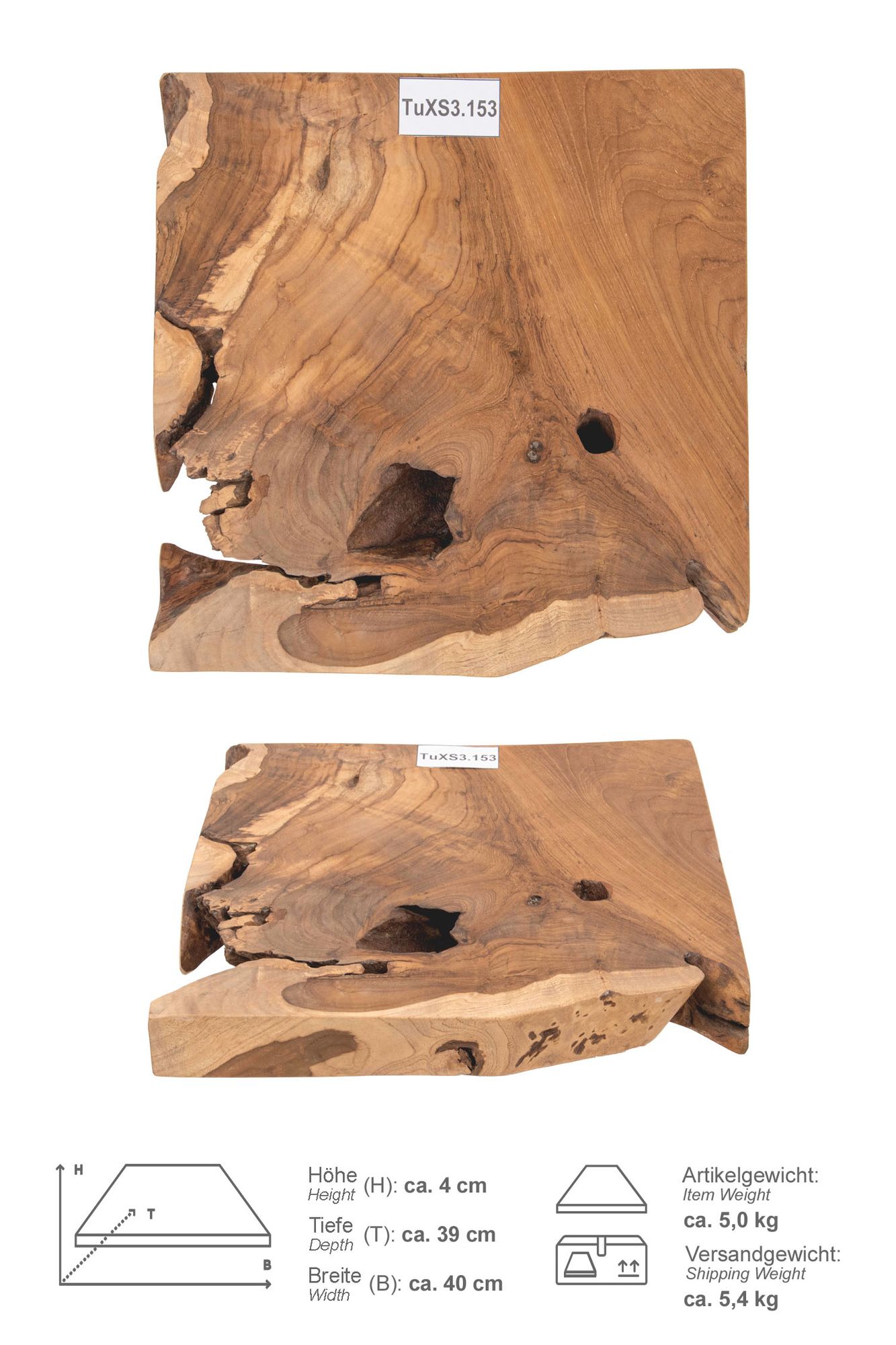 Holz Eck-Waschtischplatte LUXE 90° Gr. XS ab 40 cm lasiert TuXS3.153