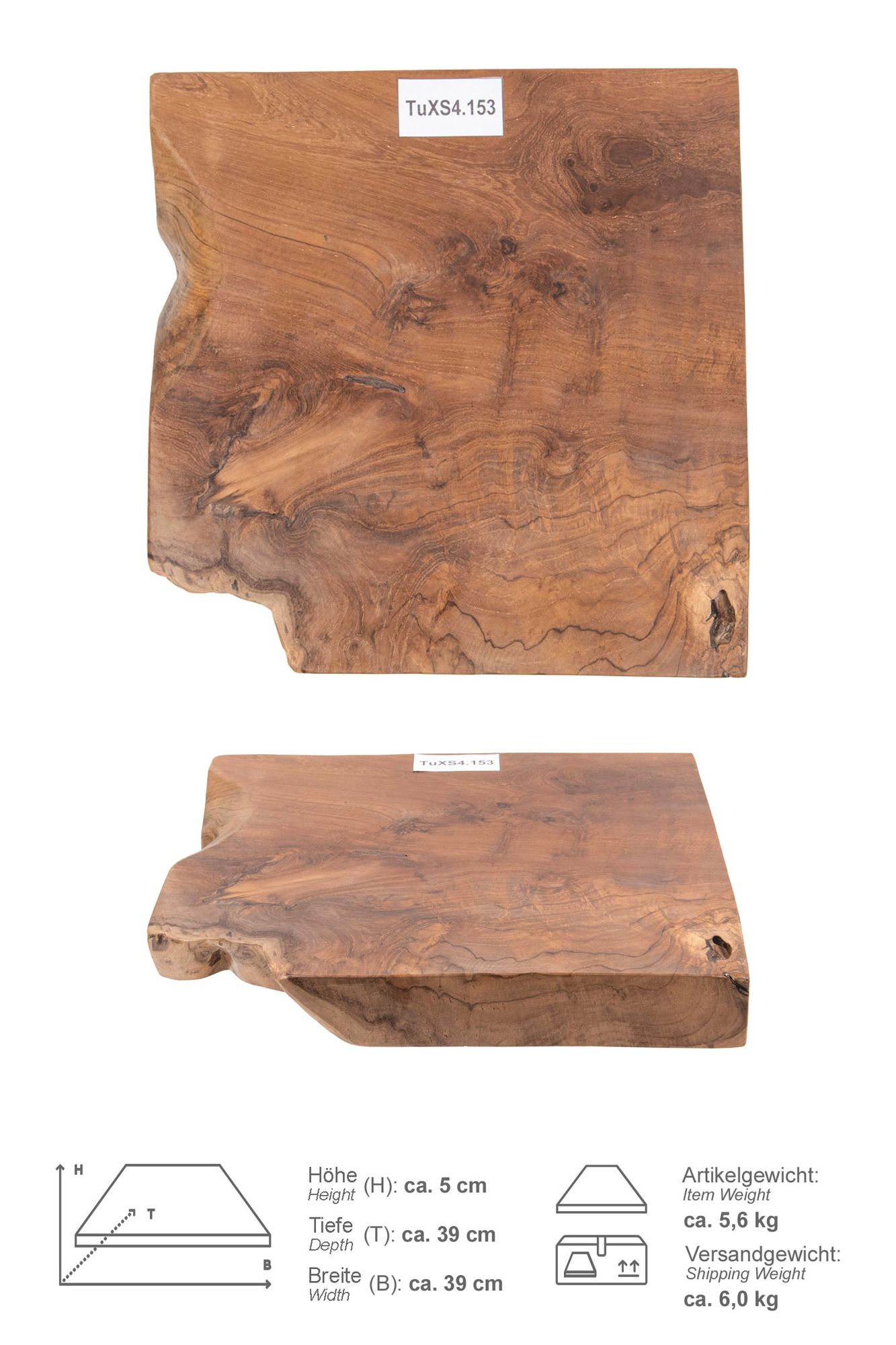 Holz Eck-Waschtischplatte LUXE 90° Gr. XS ab 40 cm lasiert TuXS4.153