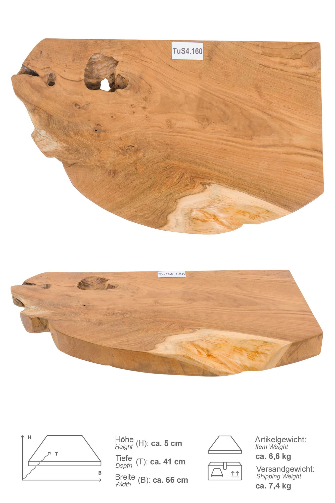 Holz Eck-Waschtischplatte LUXE 90° Gr. S ab 60 cm lasiert TuS4.160