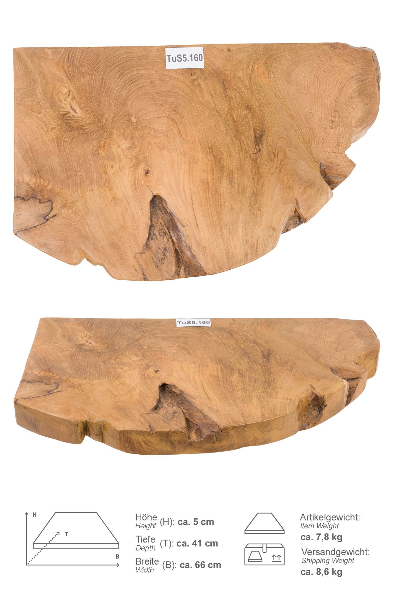 Holz Eck-Waschtischplatte LUXE 90° Gr. S ab 60 cm lasiert TuS5.160