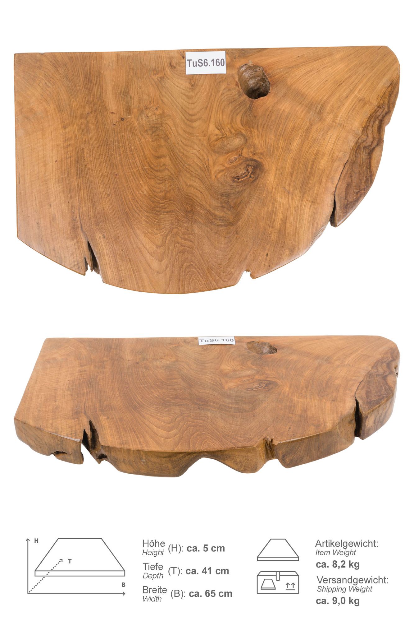 Holz Eck-Waschtischplatte LUXE 90° Gr. S ab 60 cm lasiert TuS6.160