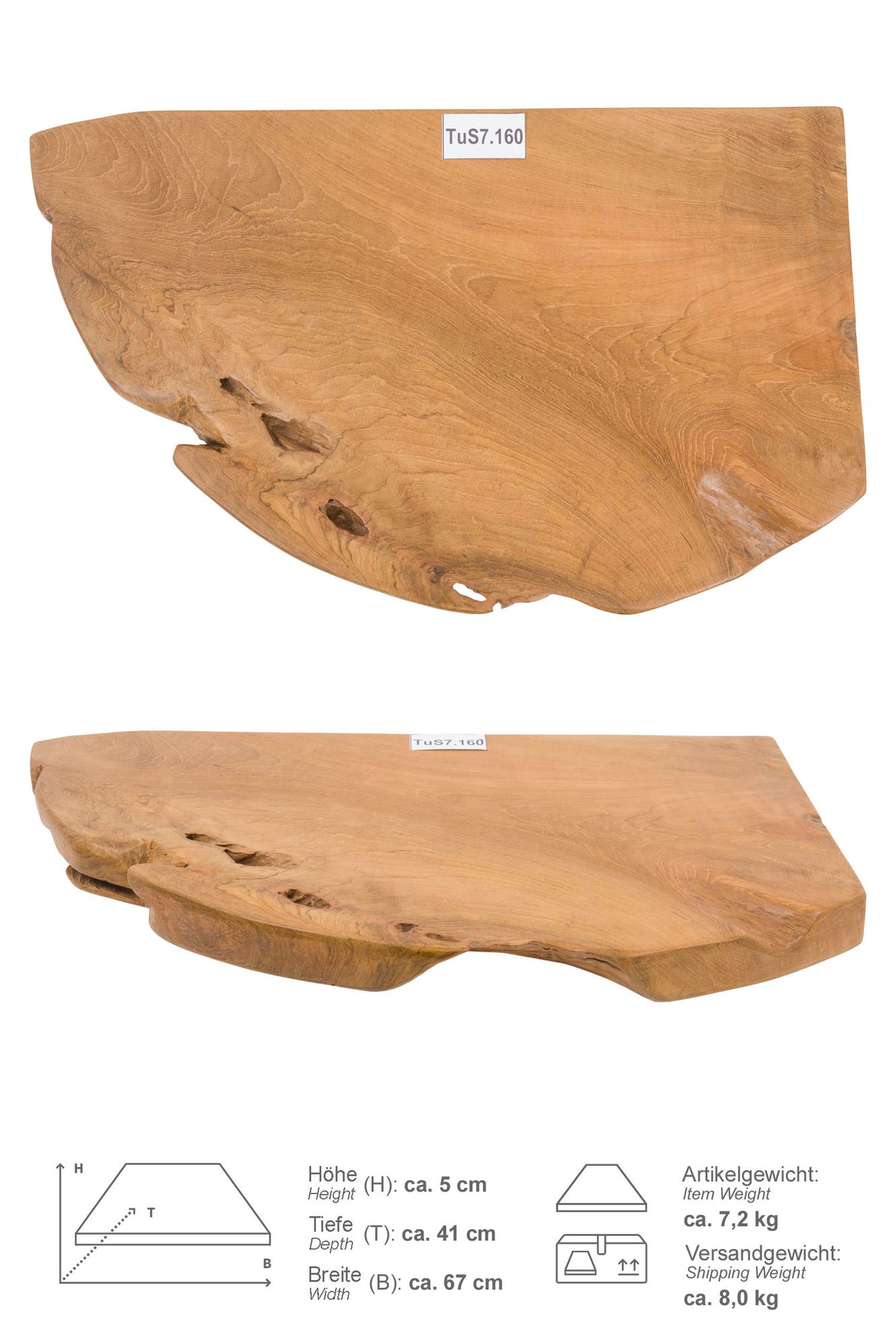 Holz Eck-Waschtischplatte LUXE 90° Gr. S ab 60 cm lasiert TuS7.160