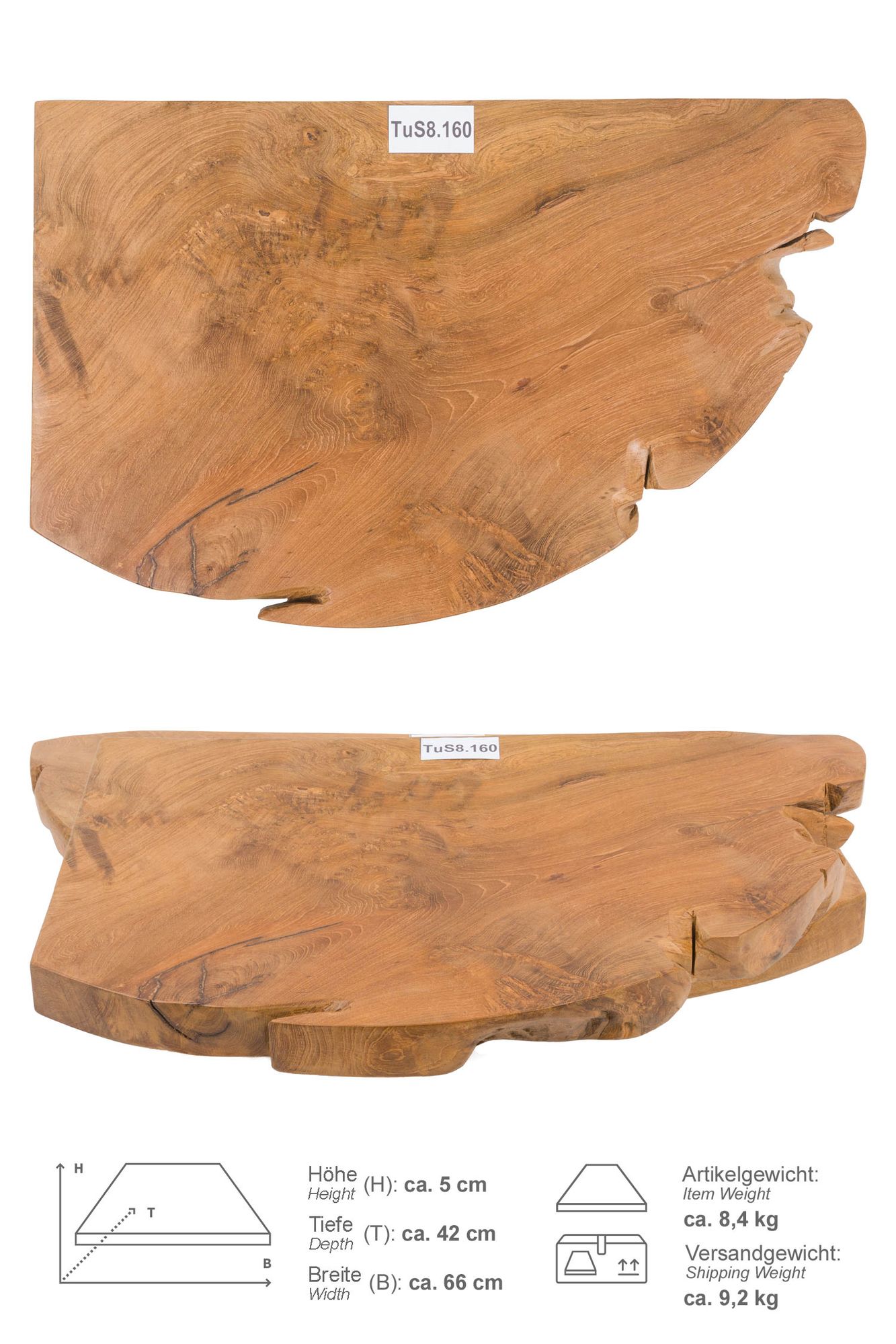 Holz Eck-Waschtischplatte LUXE 90° Gr. S ab 60 cm lasiert TuS8.160