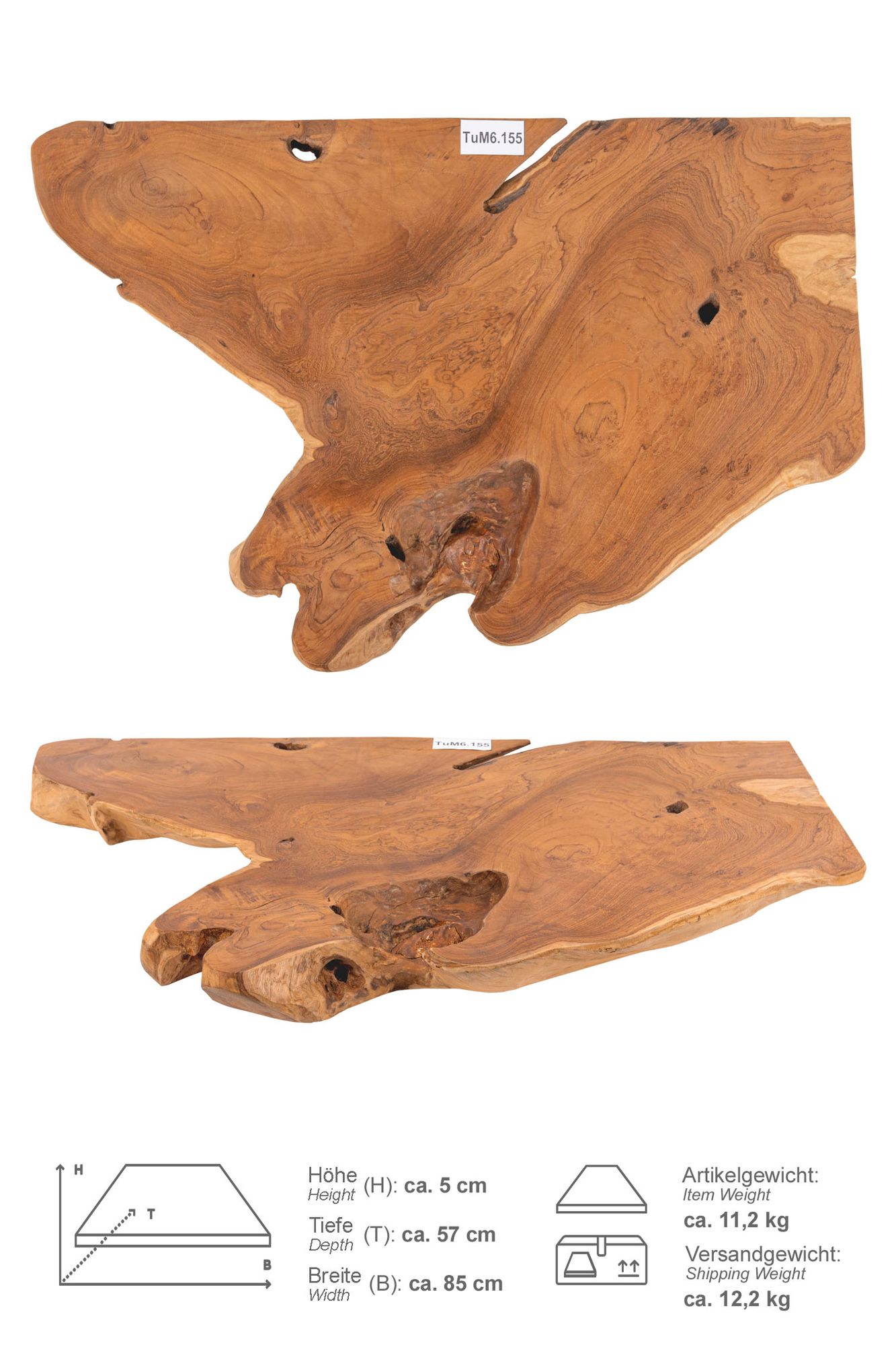 Holz Eck-Waschtischplatte LUXE 90° Gr. M ab 80 cm lasiert TuM6.155