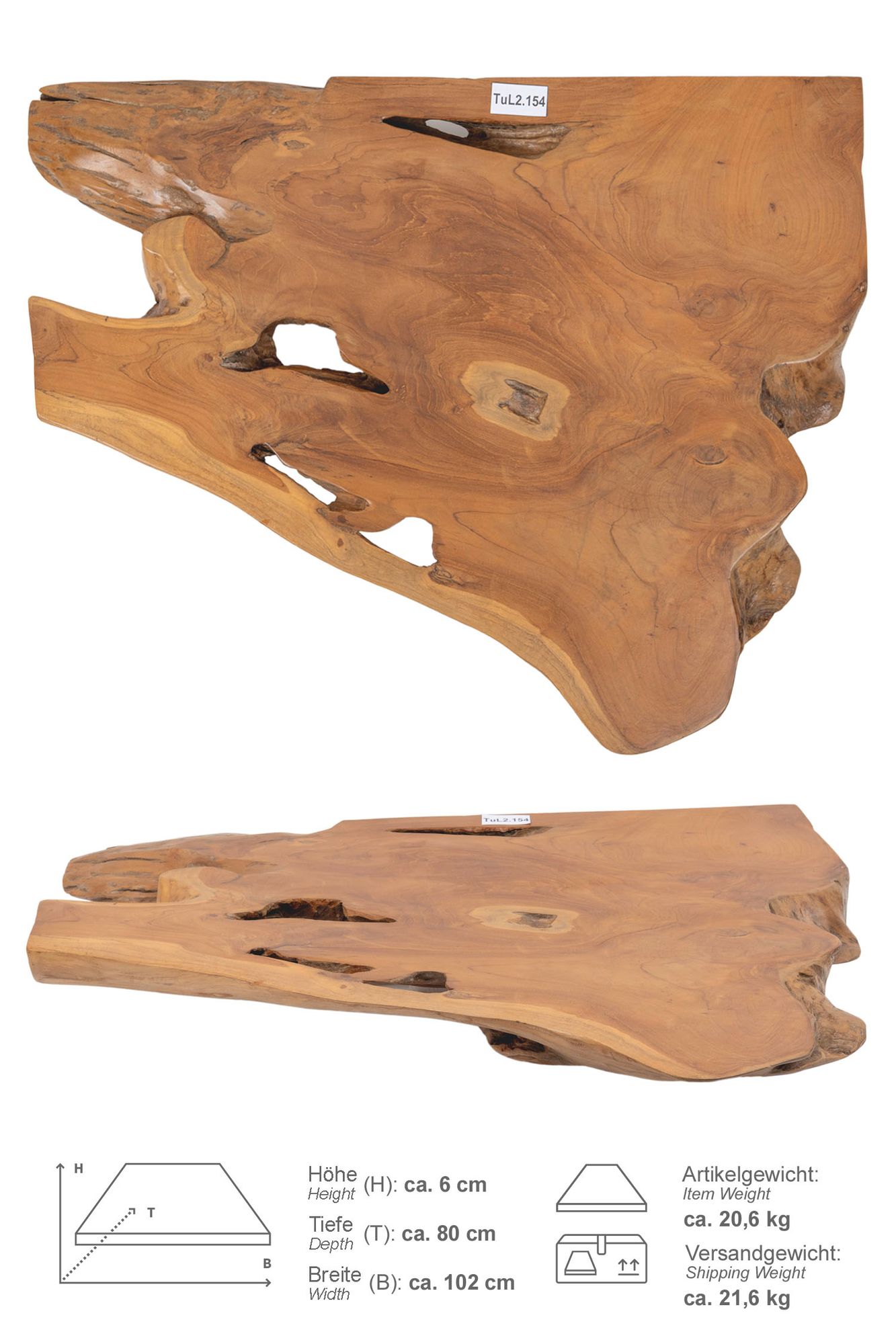 Holz Eck-Waschtischplatte LUXE 90° Gr. L ab 100 cm lasiert TuL2.154