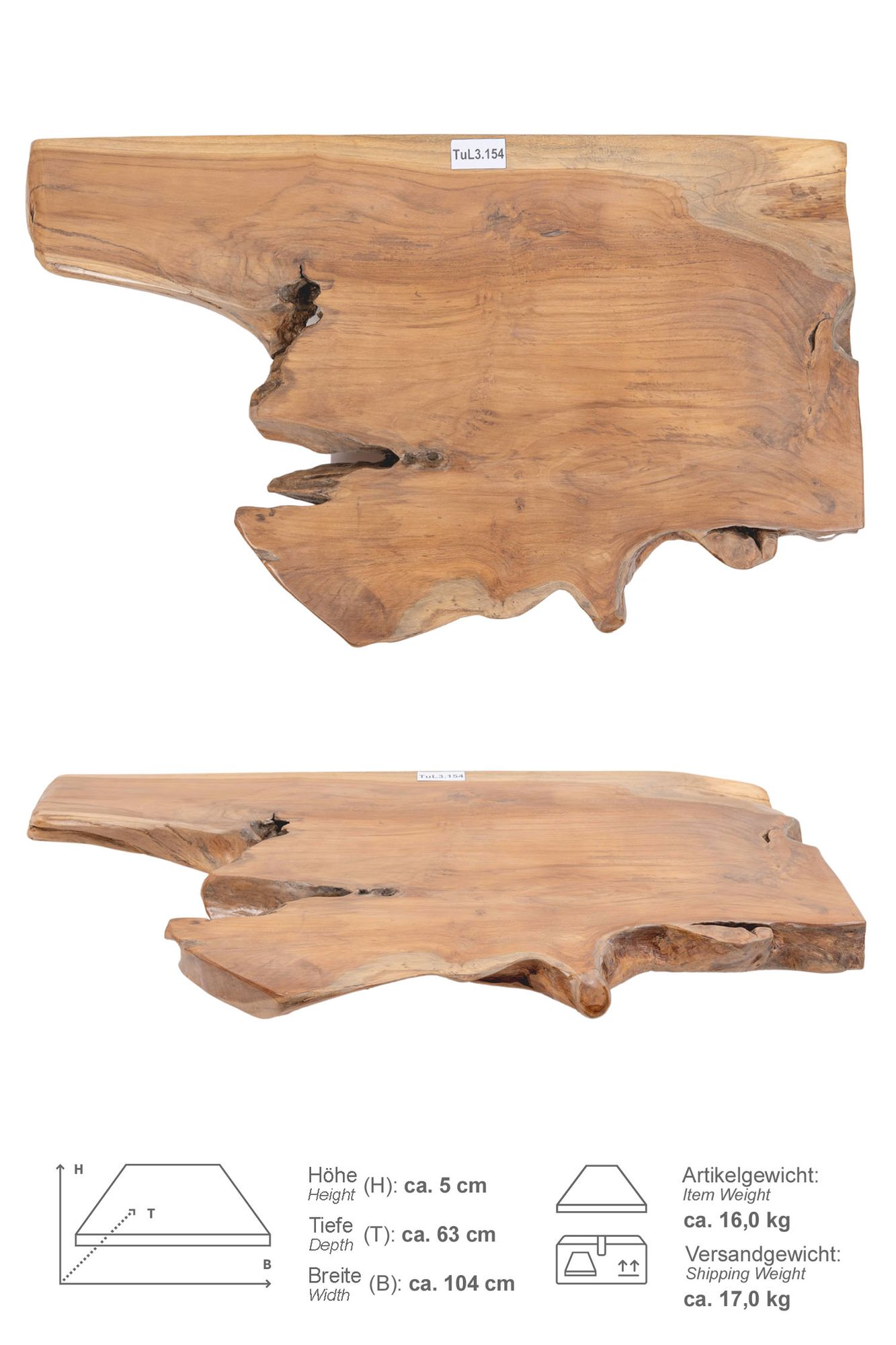 Holz Eck-Waschtischplatte LUXE 90° Gr. L ab 100 cm lasiert TuL3.154