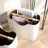 wohnfreuden Zeitungsständer aus Stoff und Teakholz 40 cm beige