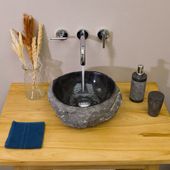 Marmor-Stein-Waschbecken 30 cm mit Naturkante schwarz Badezimmer Naturstein Waschbecken Stein-Waschschale Aufsatz-Hand-Waschbecken Wohnfreuden
