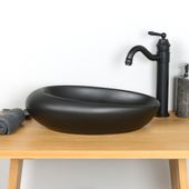 wohnfreuden Keramik Aufsatzwaschbecken 50 cm oval matt schwarz