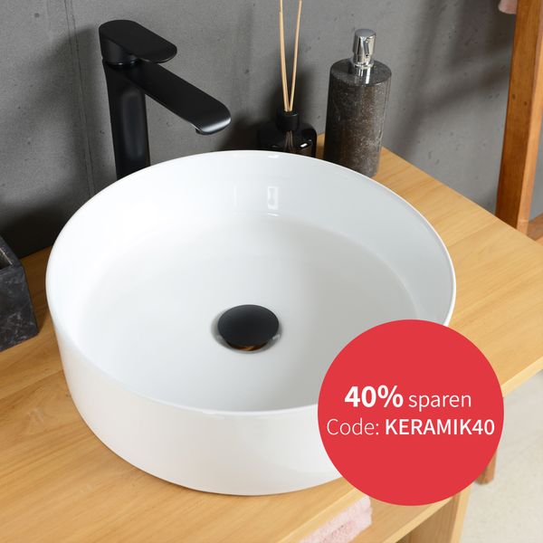 40 cm Keramik Aufsatzwaschbecken weiss rund Bad kaufen