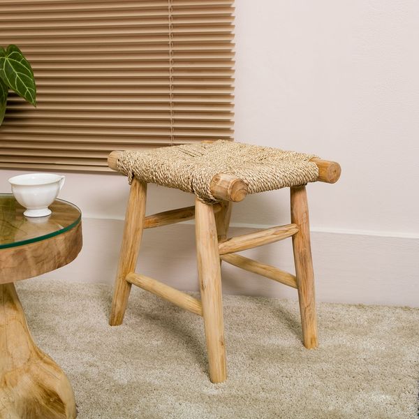 Hocker 45 cm Teakholz und Seegras kaufen