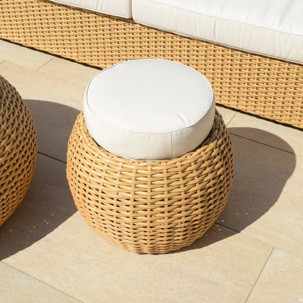 wohnfreuden Polyrattan Hocker MOLLY mit weißem Kissen