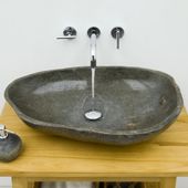 Flussstein-Waschbecken 70 cm oval grau poliert kaufen 1