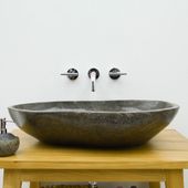 Flussstein-Waschbecken 70 cm oval grau poliert kaufen 2