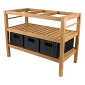 Wohnfreuden Teakholz Waschtisch JUNIOR 100 cm mit Marmor Platte creme inkl. 3 Körbe 