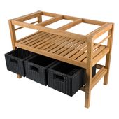 Wohnfreuden Teakholz Waschtisch JUNIOR 100 cm mit Marmor Platte creme inkl. 3 Körbe 