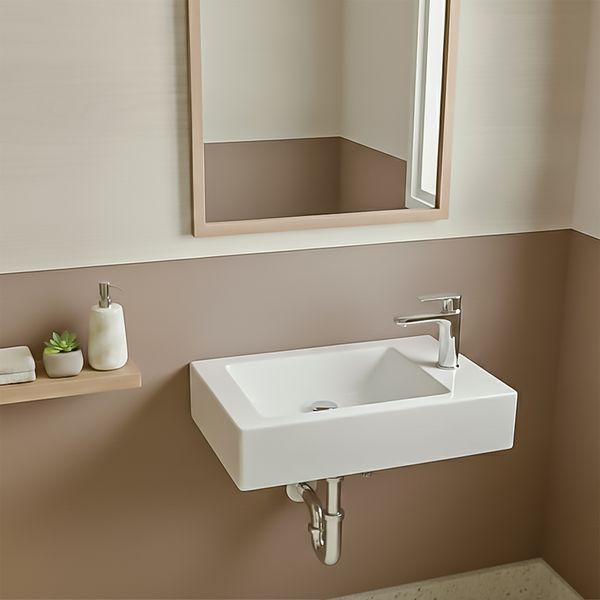 Keramik Waschbecken weiß glänzend  46 cm rechteckig wohnfreuden
