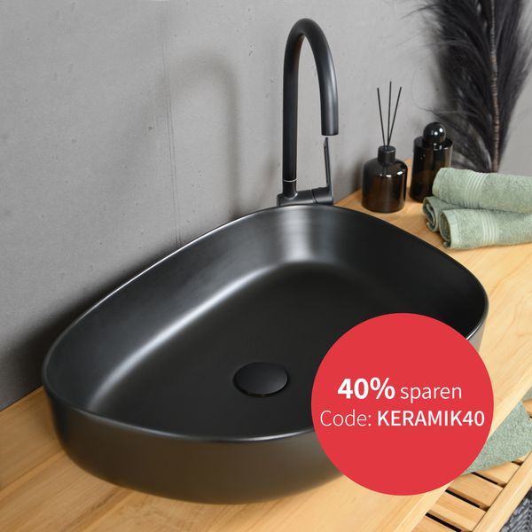 Keramik Aufsatzwaschbecken matt schwarz 55 cm