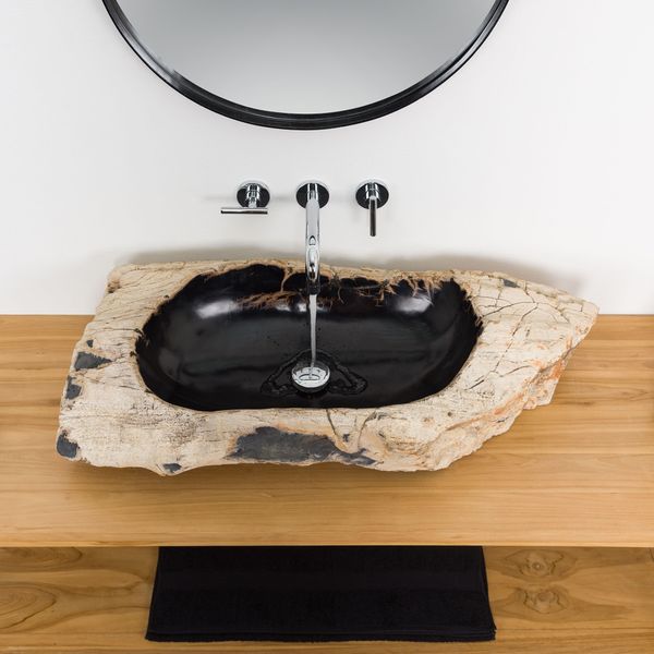 wohnfreuden Fossiles Holz Waschbecken natürlich 85 cm