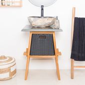 Wohnfreuden Teakholz Waschtisch ZEN 60 cm mit Naturstein Platte extra hoch