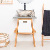Wohnfreuden Teakholz Waschtisch ZEN 60 cm mit Naturstein Platte extra hoch