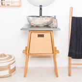 Wohnfreuden Teakholz Waschtisch ZEN 60 cm mit Naturstein Platte extra hoch