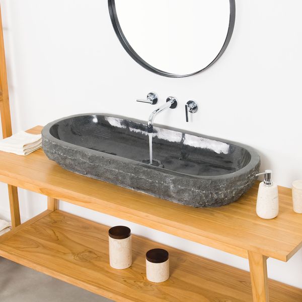 Andesit Waschbecken Erosi anthrazit 100cm Wohnfreuden
