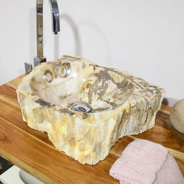 Waschbecken fossiles Holz ca. 40 cm innen poliert kaufen