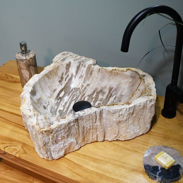 Waschbecken fossiles Holz ca. 40 cm innen poliert kaufen
