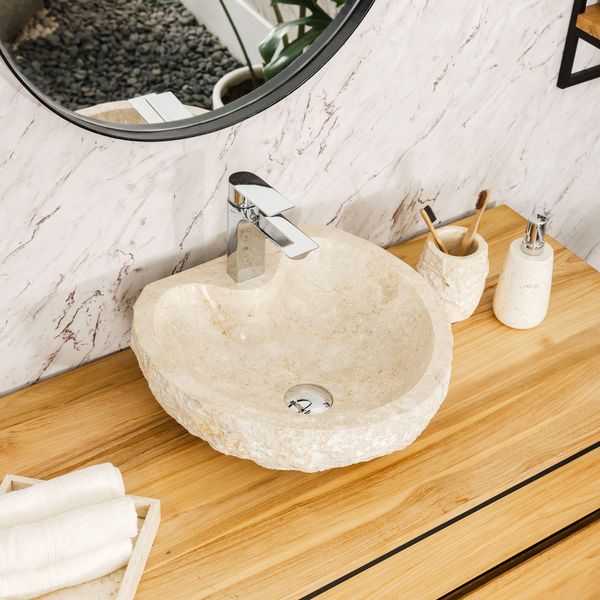 Marmor-Stein-Waschbecken 40 cm creme kaufen