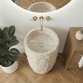 Erosi Marmor Standwaschbecken creme außen gehämmert wohnfreuden