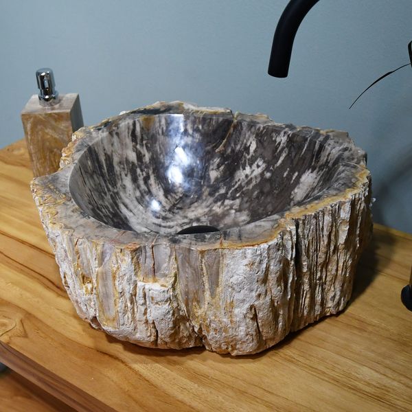 Waschbecken fossiles Holz ca. 40 cm innen poliert kaufen