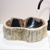 Waschbecken fossiles Holz ca. 40 cm innen poliert kaufen 3